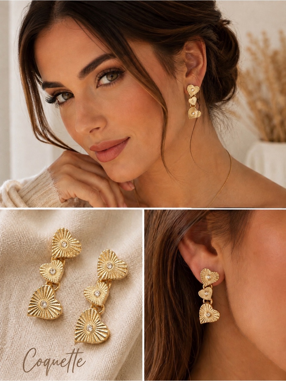 🚨 FREE W/ $50 PURCHASE | Coquette Heart Dangle Drop Earrings Gold Tone